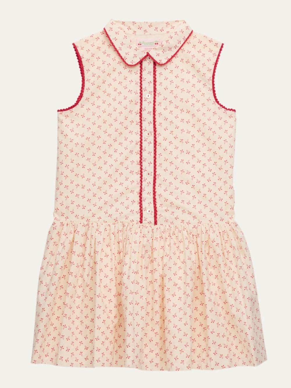 BONPOINT Sleeveless Cream Dress with Red Floral